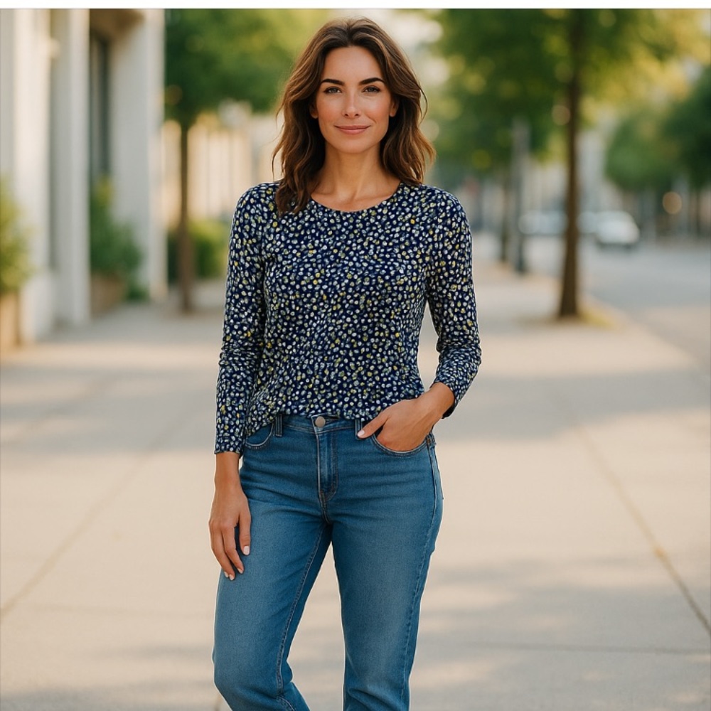 3/$29 NWOT T by Talbots Diamond Geo Scoop Neck Tee - Size SP